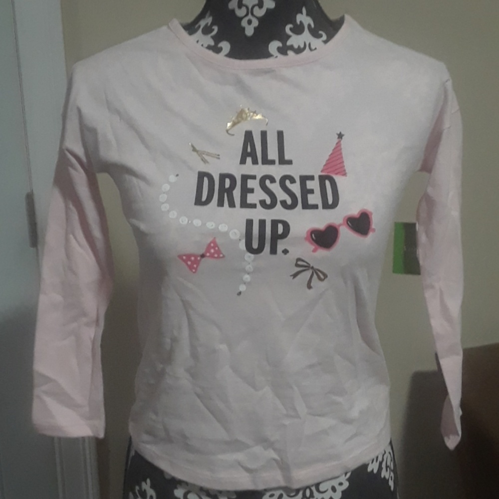 Kate Spade satin slipper, long sleeve shirt.